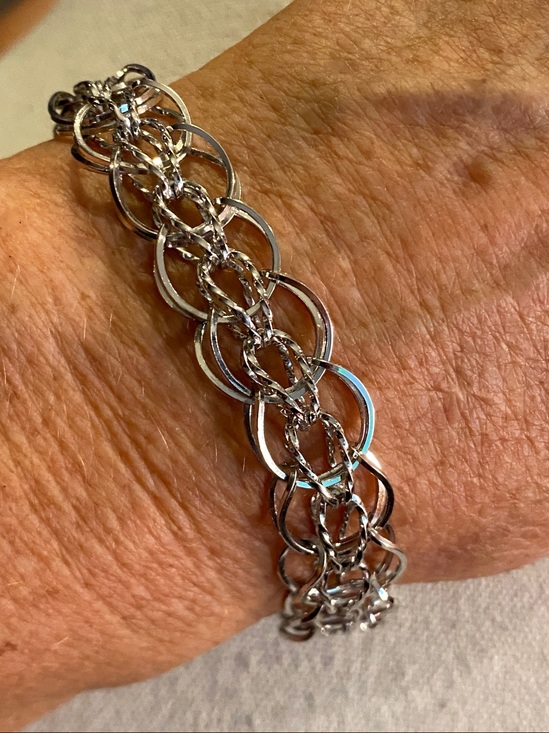 Estate Jewelry - Vintage Sterling Silver Modernist Circle Link Bracelet 7.5” Signed EJ